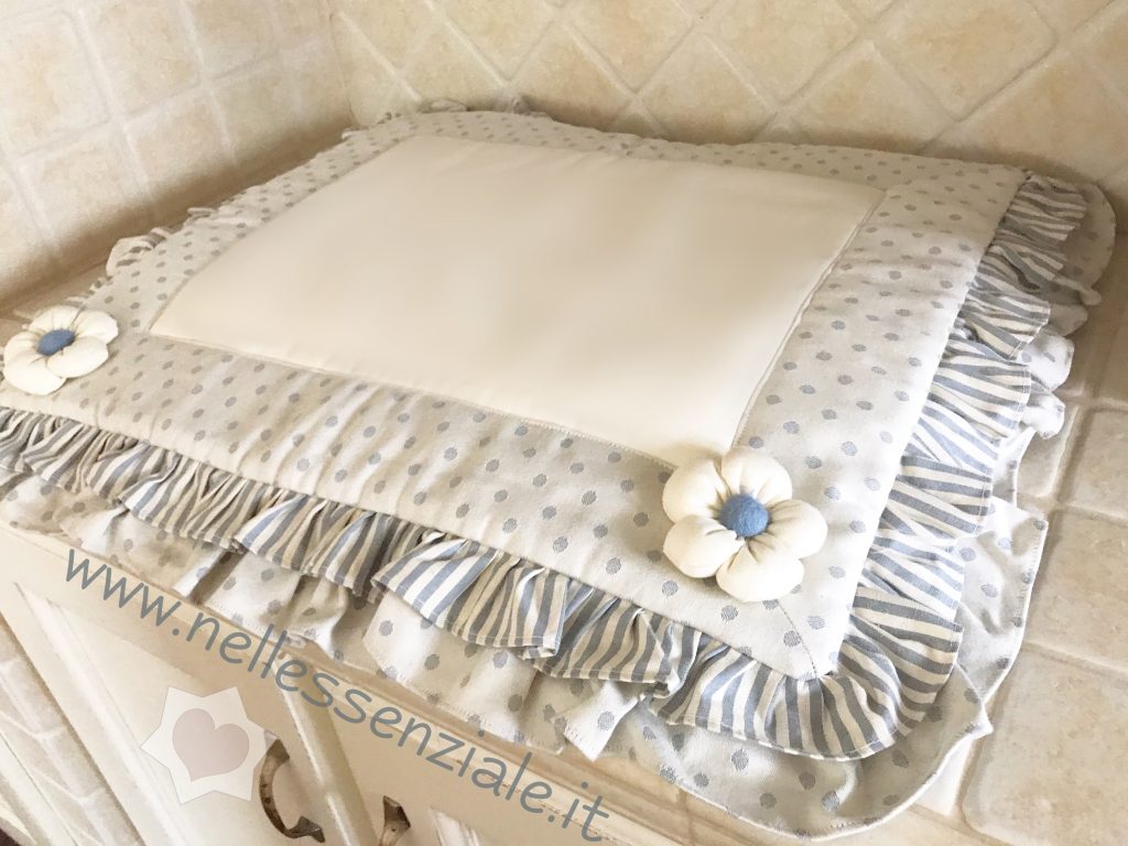 coprifornelli Shabby a pois variante a righe azzurro